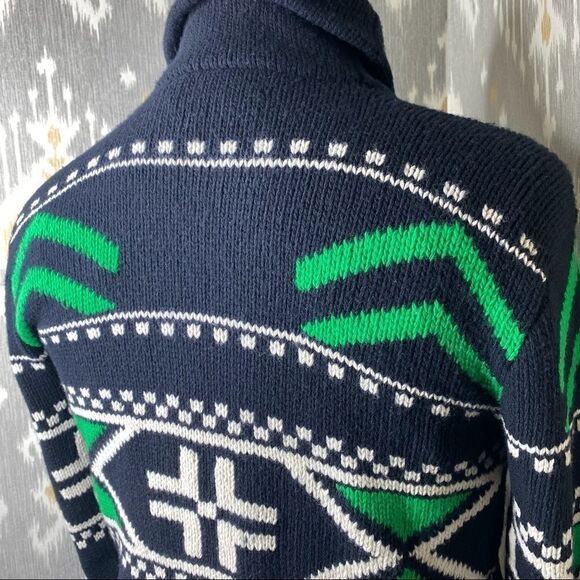 Polo Ralph Lauren Merino Wool Black & Green Multi Geometric Shawl Collar Sweater - Picture 9 of 16